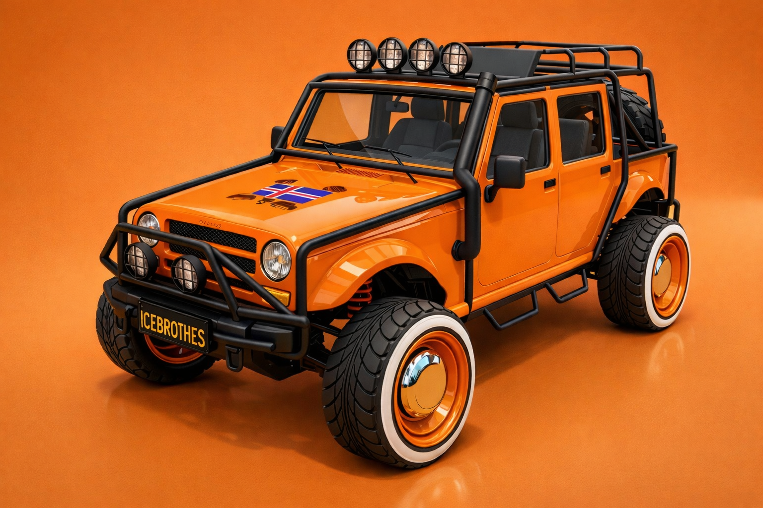 Icebrothes crew bíllinn, appelsínugulur Canis Mesa