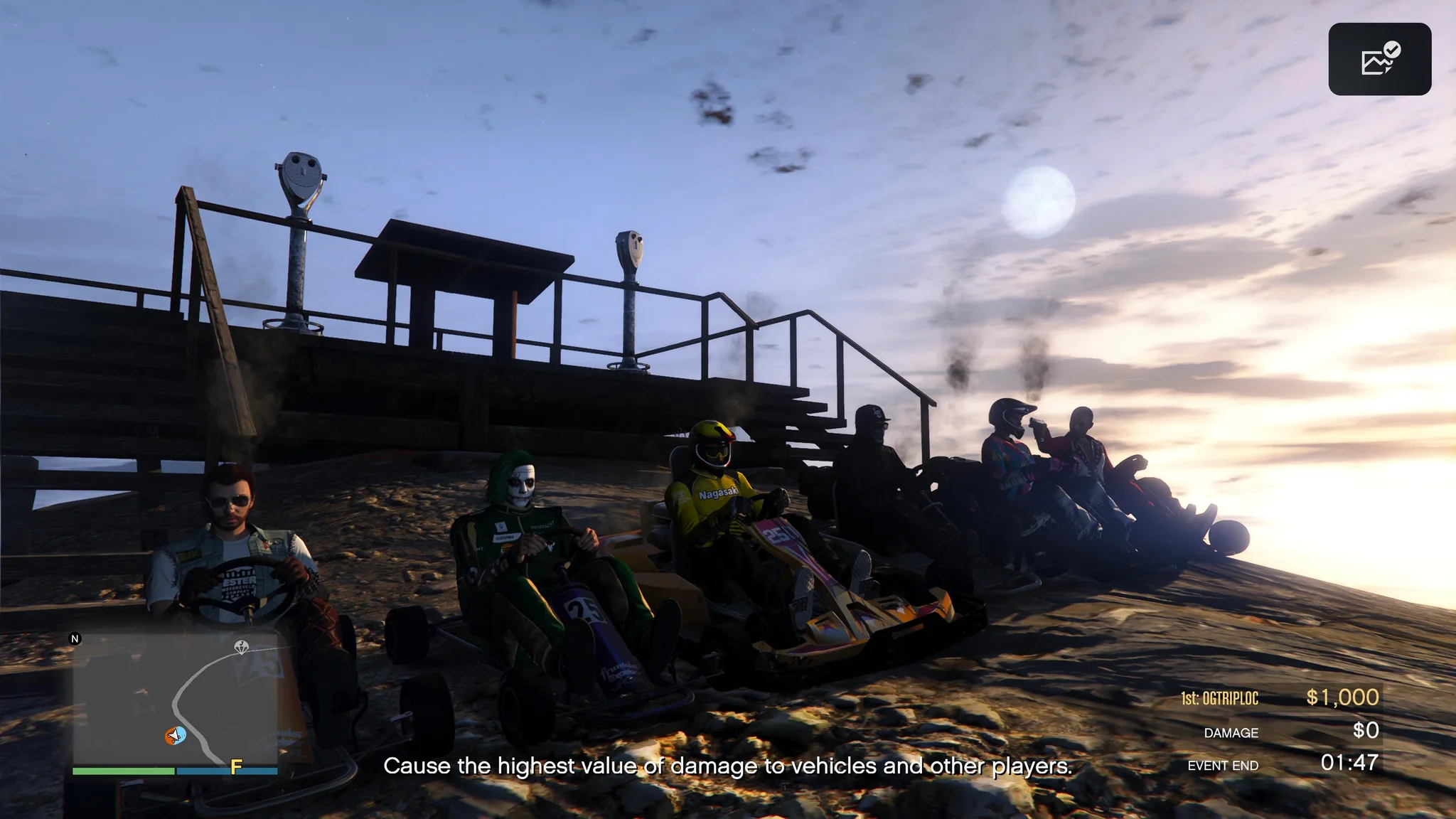 Sex meðlimir Icebrothes á gokart-bílum á Mount Chiliad
